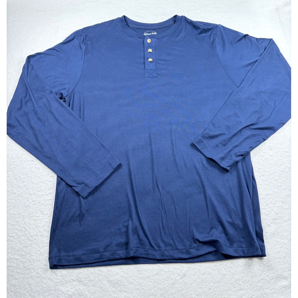 Pillow Talk Mens Navy Blue Henley Long Sleeve Pajama Top Holiday Fam Jams Medium